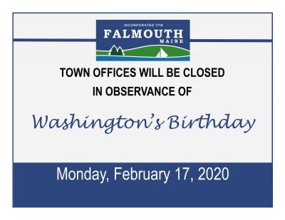 Town Offices Closed February 17 for Washington's Birthday